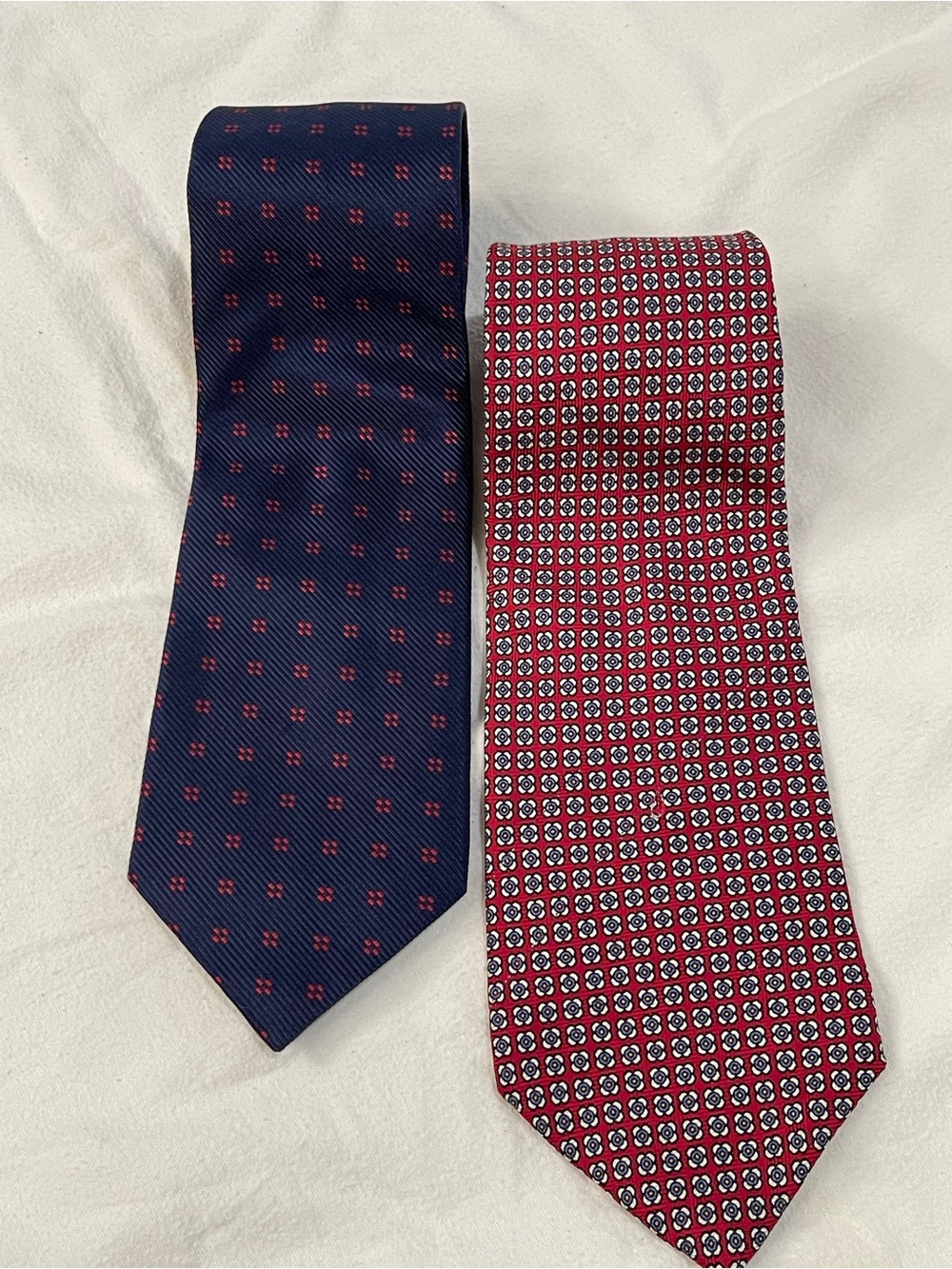 Ralph Lauren Navy and Red Patterned Silk Neckties - Pair